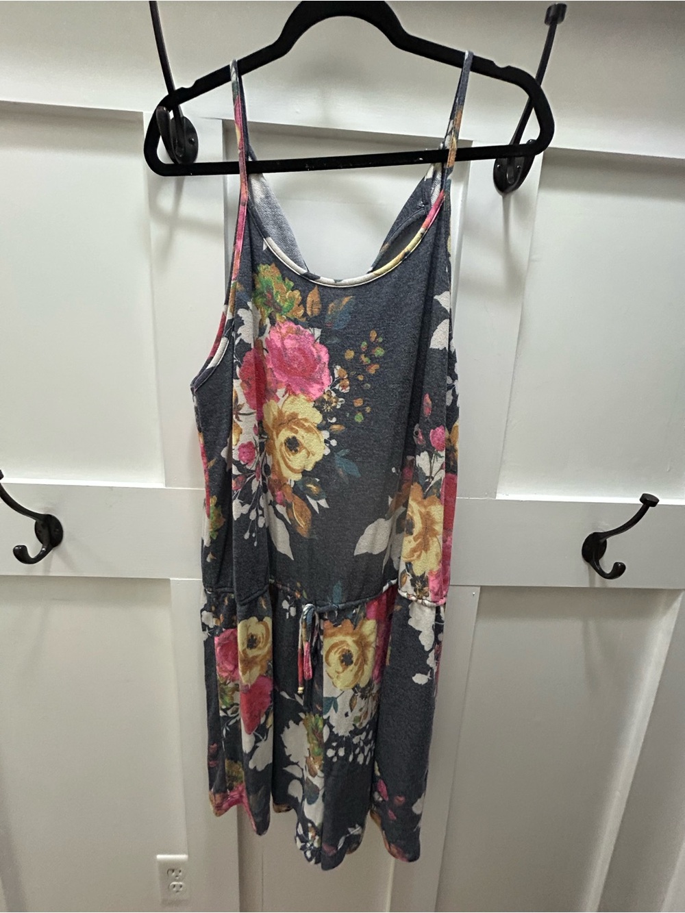 Women’s Floral Drawstring Romper - Charcoal Pink